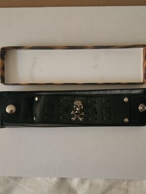 Black Leather Skull Cuff Bracelet - Men Accessories